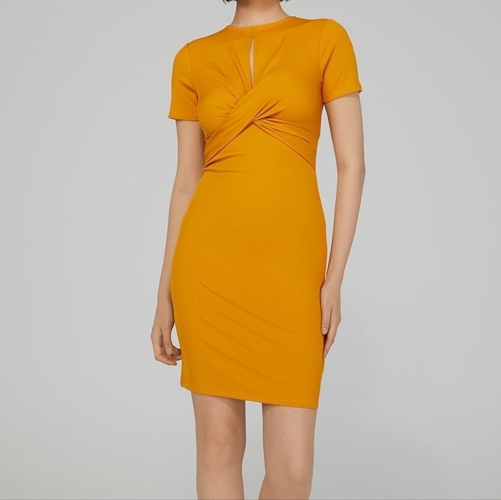 New Twist Front Dress Yellow Keyhole Tee Shirt Dress Mustard Dress Sz Large